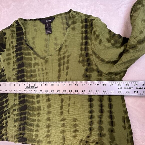 Ali Miles Womens Green Tie-Dye 3/4 Sleeve Blouse Top Large Button Back Detail - Picture 5 of 8